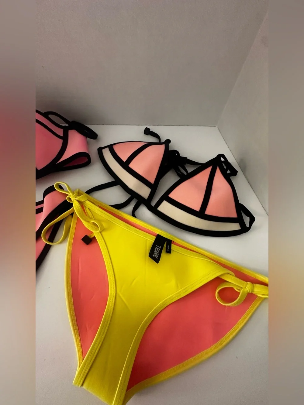 Assorted Triangl swimwear Pink and Neon Yellow Colorblock Bikini Set